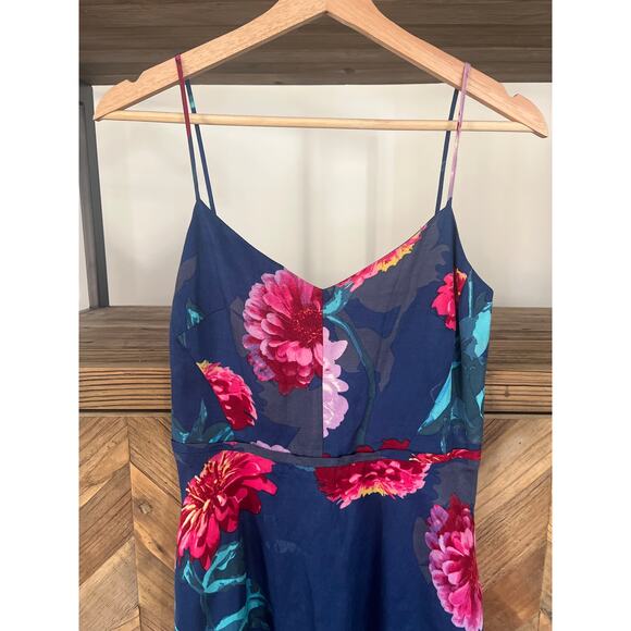Banana Republic Linen Blend Dress Blue with Tropical Floral Print Size 0 - Picture 2 of 8